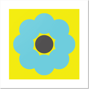 Blue, Grey and Yellow Minimalist Flower Design Posters and Art